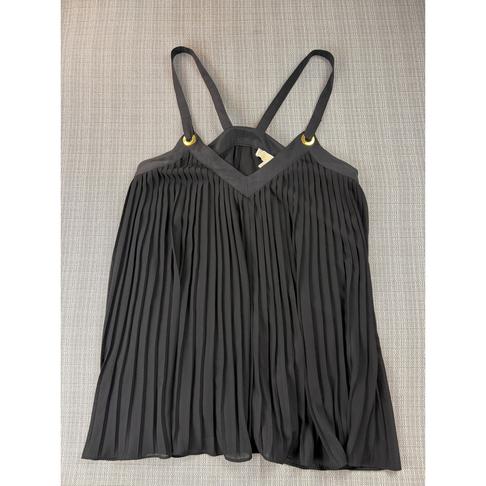 Michael Kors Womens Medium Black Pleated Gold Grommet Sleeveless Blouse Top - Picture 3 of 11